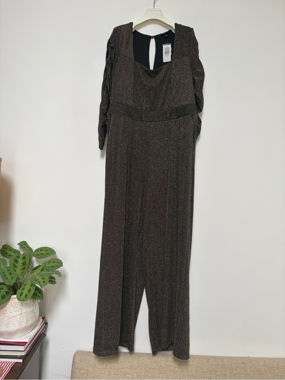 Torrid Glitter Stripes Square Neck Jumpsuit Black Gold NWT 12